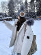 Off-White Parka down Jacket for Women, Thickened with Large Fur Collar, 2025 Winter New Style, Hooded, Trendy Workwear, Outdoor Goose down Jacket