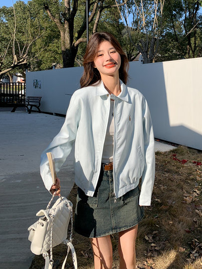 Blue Lapel Jacket for Women, 2026 Spring and Autumn New Popular Style, Super Trendy, Age-Reducing, Short Top for Petite Figures