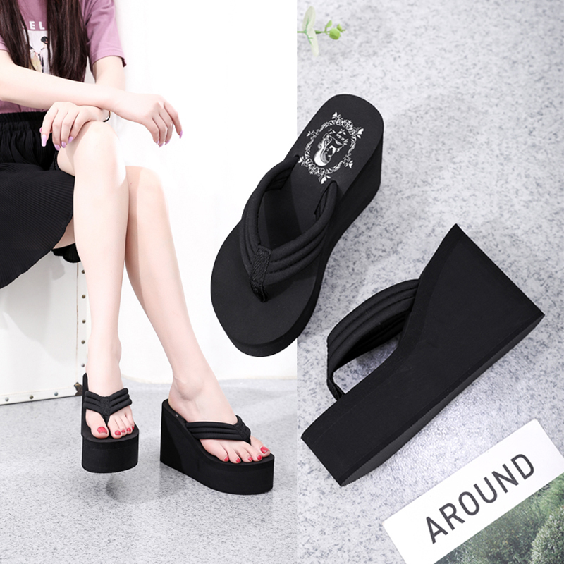Fashionable Brand 11cm Super High-Heeled Slippers for Women to Wear Outside Summer New Beach Shoes Fashionable Wedge Flip-Flops Sandals