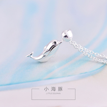 Korean version student Mori department 100 lap temperament S925 pure silver necklace minimalist dolphin pendant female lettering lock bone chain small crowdsourced