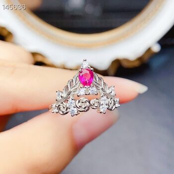 Natural pink sapphire ring, s925 silver inlaid, simple and elegant main stone 4*5mm (962001)