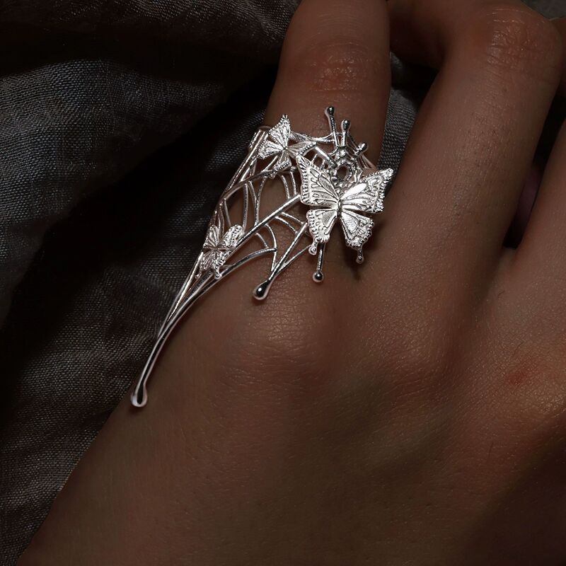 Dark Spider Web Butterfly Gothic Niche Design Armor Minimalist Style Spider Nail Ring Gift Earrings for Men and Women