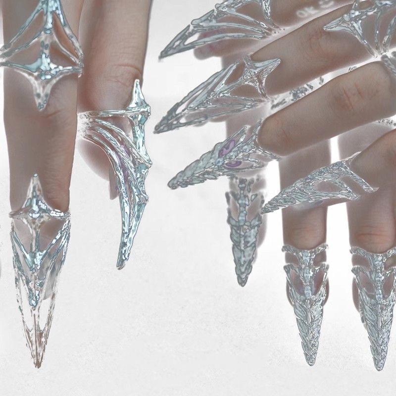 Metal Nail Covers, Skeleton Ice Crystal Rings, ins Dark Style Wearable Nail Rings, Niche Design Nail Rings, Nail Protection Rings Metal Nail Covers, Skeleton Ice Crystal Rings, ins Dark Style Wearable Nail Rings, Niche Design Nail Rings, Nail Protection Rings