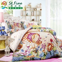 Fu Anna sản xuất các bông hoa thánh satin kit phim hoạt hình dễ thương trẻ em bốn mảnh bộ đồ giường ma thuật rừng 	chăn ga gối cho bé gái	