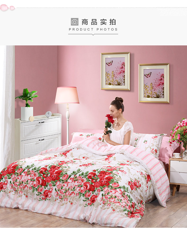 Fu Anna Home Dệt Holy Flower Bốn mảnh Cotton Cotton quilt Chăn Cover Net Red Princess Wind Bộ đồ giường - Bộ đồ giường bốn mảnh chăn ga gối đẹp