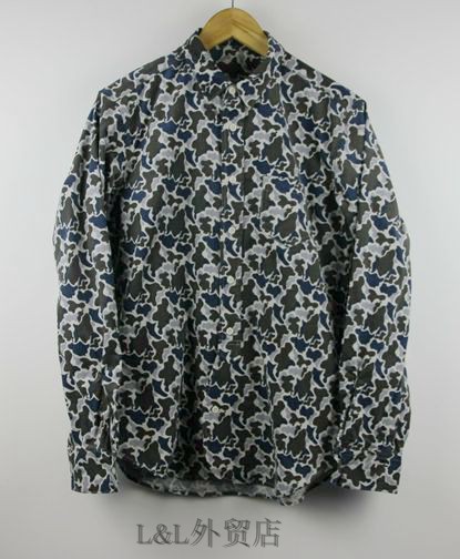 Autumn new Japanese single UA men's long-sleeved slim cotton corduroy camouflage washed shirt casual shirt