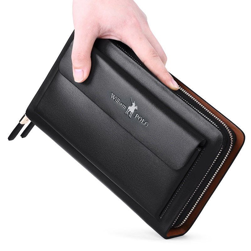 Hong Kong genuine leather handbag handbag handbag with oversized large capacity for men's wallet double zipper business hand grab bag-Taobao