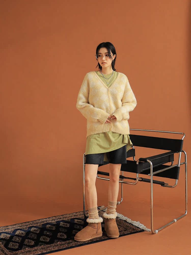 螞蟻阿宅.100%☆韓國代購官網正品支持驗證☆stylenanda-時尚百搭甜美菱格紋長袖針織外套( 預購)3色