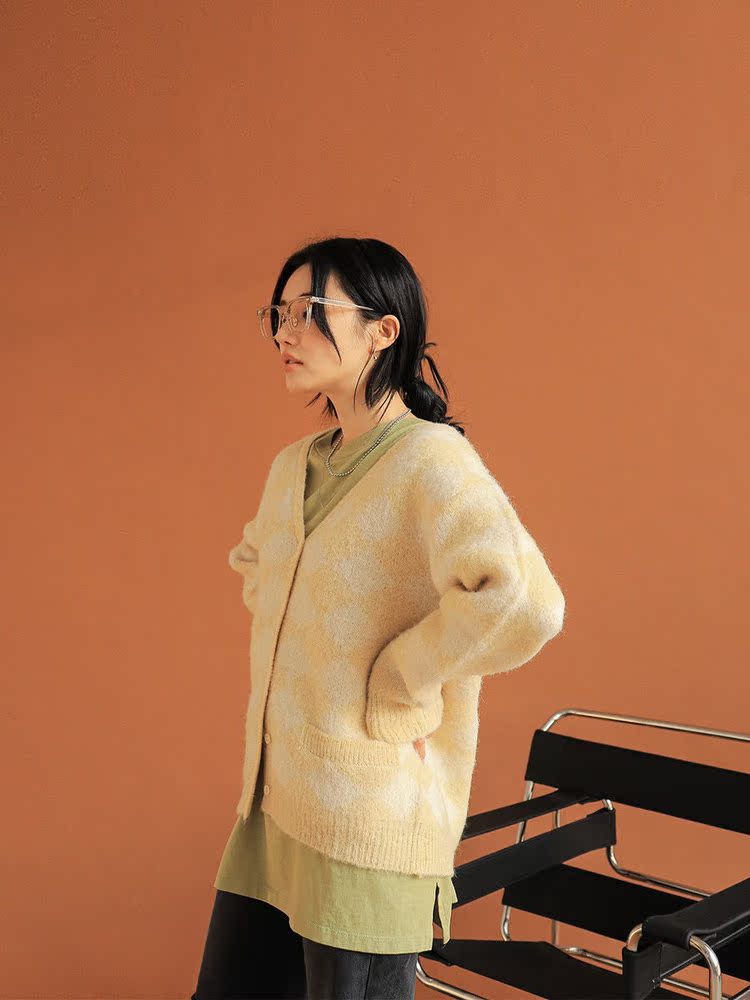 螞蟻阿宅.100%☆韓國代購官網正品支持驗證☆stylenanda-時尚百搭甜美菱格紋長袖針織外套( 預購)3色