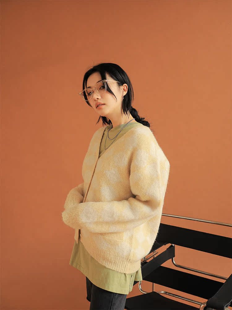 螞蟻阿宅.100%☆韓國代購官網正品支持驗證☆stylenanda-時尚百搭甜美菱格紋長袖針織外套( 預購)3色
