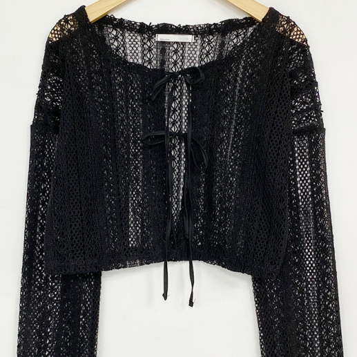Spot Korea purchased authentic women's ladies hollow pattern thin -seeking lightweight lace lace sunscreen shirt cardigan