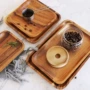 Senrui Acacia Wood Khay Ăn sáng Tấm phong cách Nhật Bản Gỗ Trà Khay Hình chữ nhật Tấm trái cây Bánh Pan Tấm gỗ hộ gia đình - Tấm nĩa gỗ