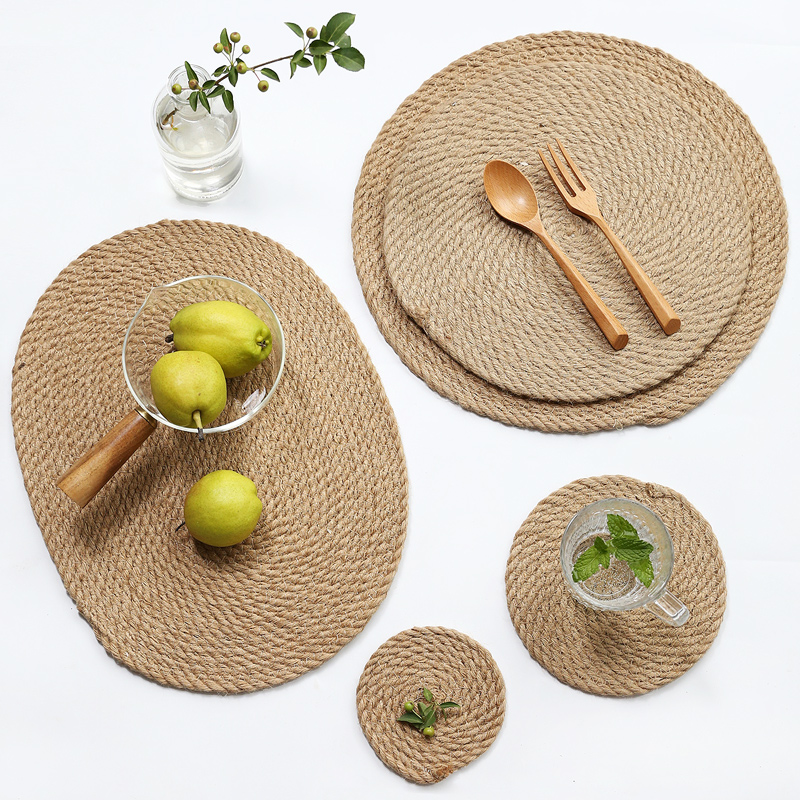 Day Style Linen Grass Choreography Handmade Hemp Rope Dining Cushion Heat Insulation Cushion Home Round Cup Cushion Pan Cushion Pan Bowl Cushion Anti-Burn Table Mat