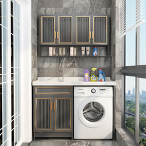 Simple washing machine cabinet balcony custom quartz stone countertop space space aluminum laundry pool with washboard integrated combination
