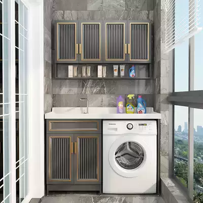 Simple washing machine cabinet balcony custom quartz stone countertop space space aluminum laundry pool with washboard integrated combination