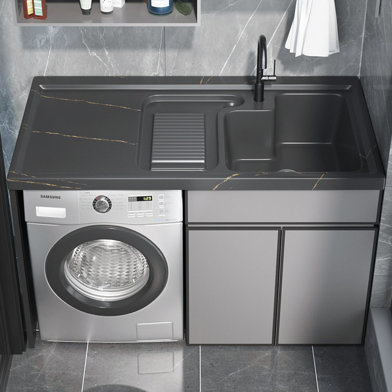 Balcony Space Aluminum Laundry Cabinet Mate Combined Bath Cabinet Custom with rubbing plate Tumble Laundry Pool Integrated Cabinet Cut Corner
