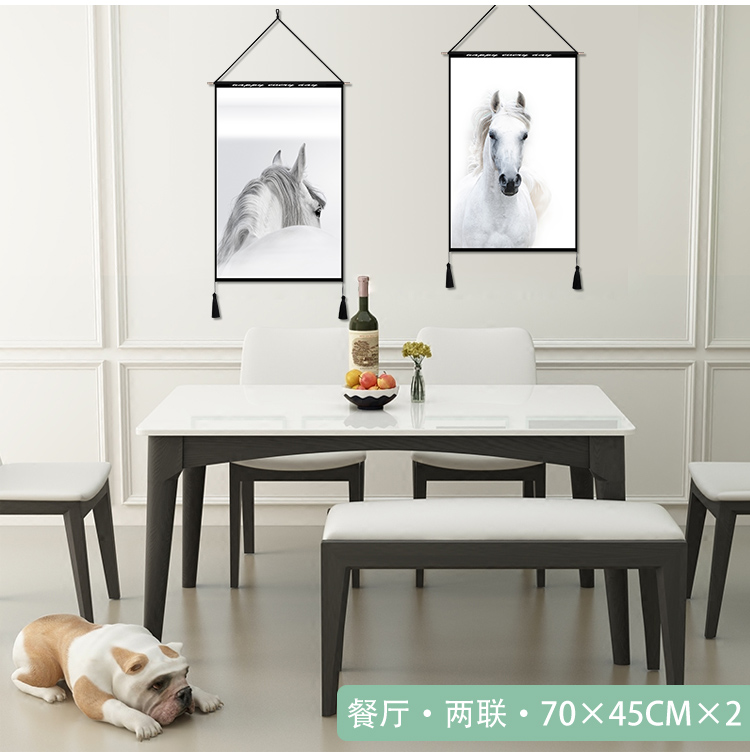 Tranh nghệ thuật sofa nền tường bức tranh tường đen trắng tùy chỉnh ngựa trắng hiện đại tối giản tấm thảm sơn phòng khách sơn trang trí thảm decor vintage
