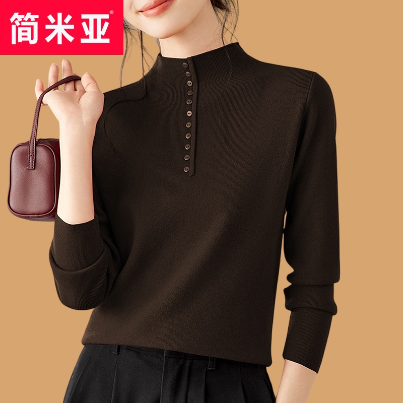 New Autumn and Winter Cashmere Sweater, Half-Turtleneck Sweater for Women, Stylish Button-Decorated Knitted Large Size Slimming Base Shirt Top