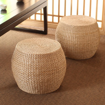 Household straw stool shoe stool tatami round stool Living room low stool solid wood stool Sofa stool small stool pier