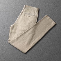  Mr Wu summer thin linen straight pants mens large size comfortable casual pants mens cotton and linen business trousers tide