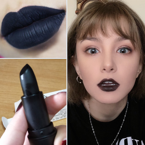 Retro pure black lipstick Halloween poisoning zombie makeup Gothic dark European and American style cos special effects makeup black lipstick