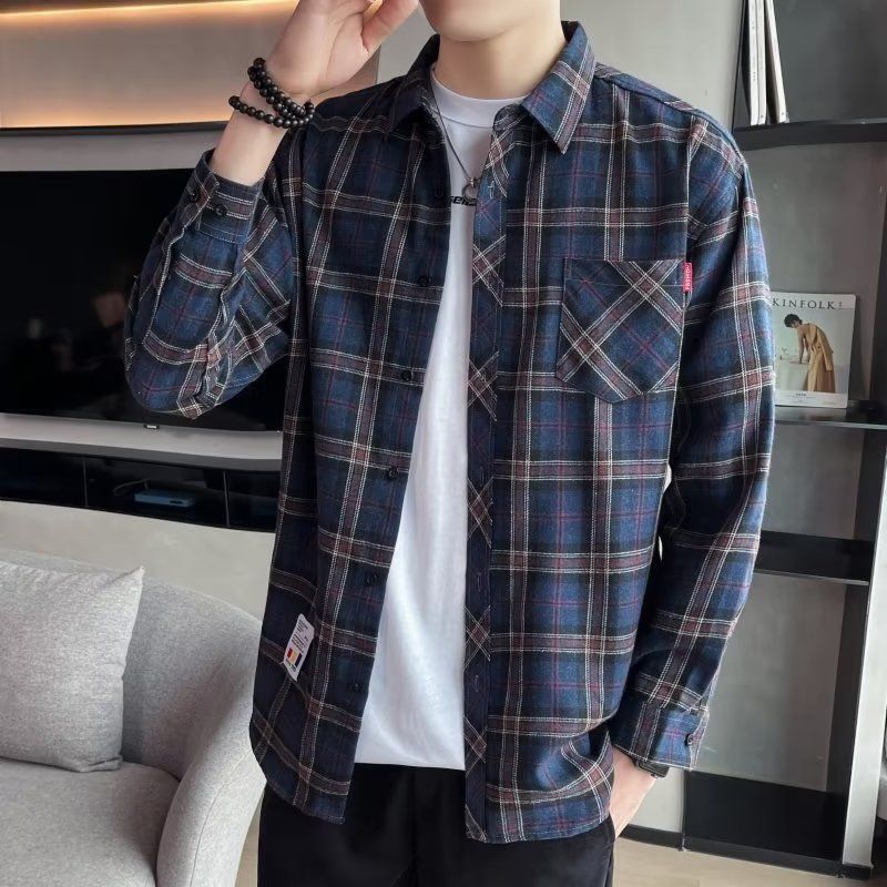 2025 New Summer Style Plaid Shirt for Men, Long-Sleeved Outer Wear, Loose Trendy Shirt, Loose Casual Men's Clothing 2025 New Summer Style Plaid Shirt for Men, Long-Sleeved Outer Wear, Loose Trendy Shirt, Loose Casual Men's Clothing