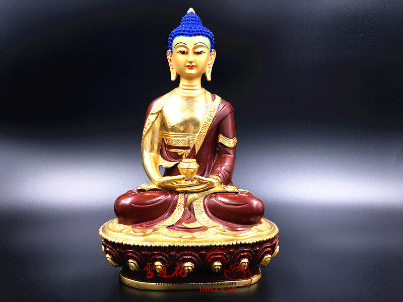 Bronze semi-lau gold lettute Amitaba Buddha Seven inches (21 cm) Made in Qinghai Tal Temple