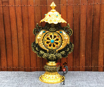 Tibetan craftsmanship alloy gilt and painted enamel Dharma wheel Tantric ornaments