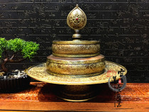 Large Nepalese handmade pure copper carved eight auspicious manza. Large plate 17cm. Tray 27cm.