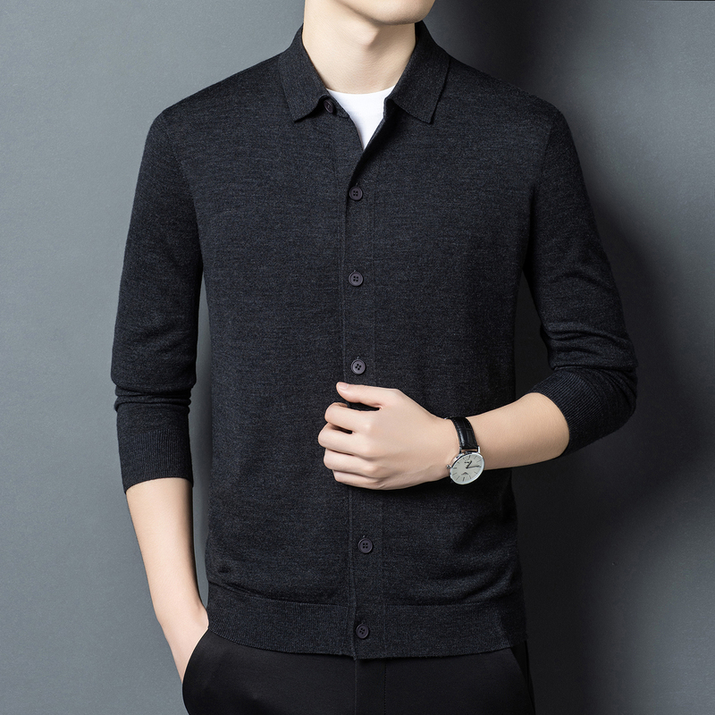 Fine-Spun Mulberry Silk Cashmere Cardigan Jacket for Men, Urban Casual Lapel Knit Outerwear, Soft and Skin-Friendly Button-Up Top