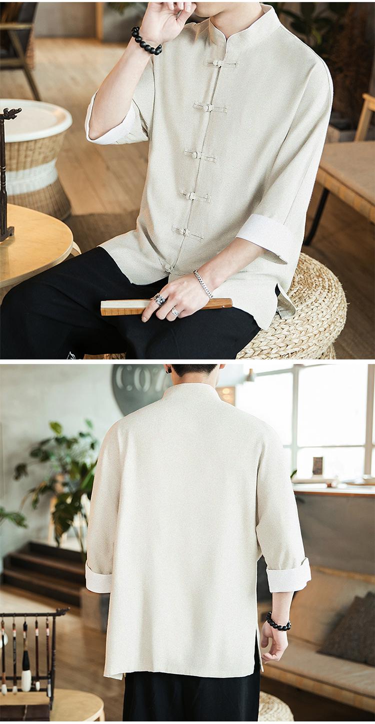 Quần áo nam phong cách Trung Quốc Phật theo phong cách retro quần áo lót cộng với phân bón XL áo ngắn tay đứng cổ áo béo - Cực lớn quần áo big size nam