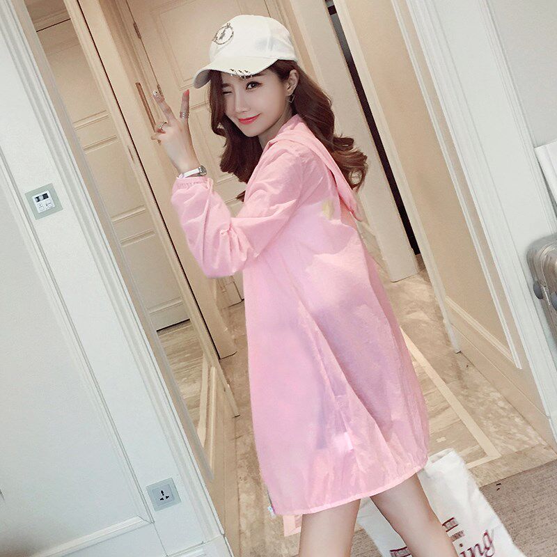 Sunscreen clothing women's summer clothing mid-length plus fat XL sunscreen clothing 200 catties fat mm hooded loose beach jacket