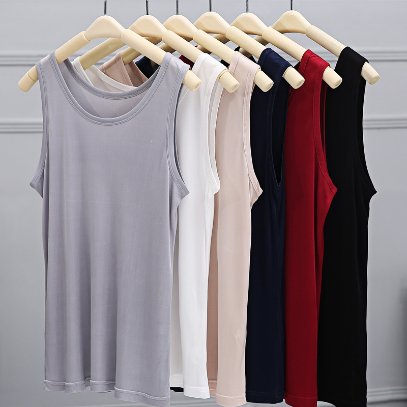 Real Silk Vest Men Sweatshirt Fitness Sports Seniors Underwear outside wearing trendy mulberry silk 2 pieces