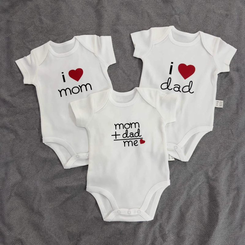 Baby, I Love Mom and Dad, Pure Cotton Short-Sleeve and Long-Sleeve Photo Romper, Triangle Romper, Bib, Vest Combination Set