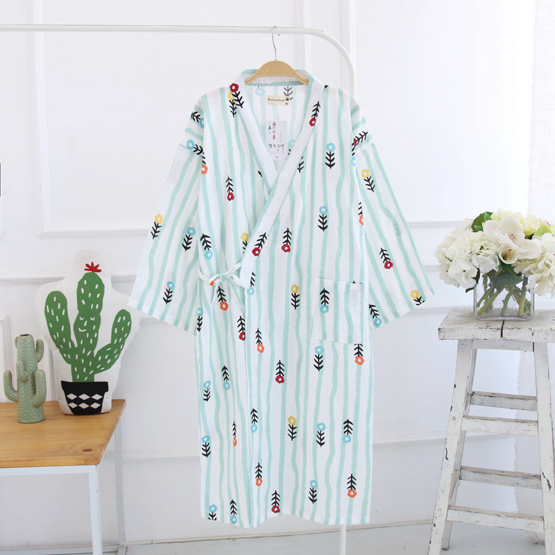 Kimono bông gạc đồ ngủ nam giới và phụ nữ dịch vụ nhà kích thước lớn Nhật Bản dài tay áo choàng áo tắm mồ hôi quần áo phong cách mới