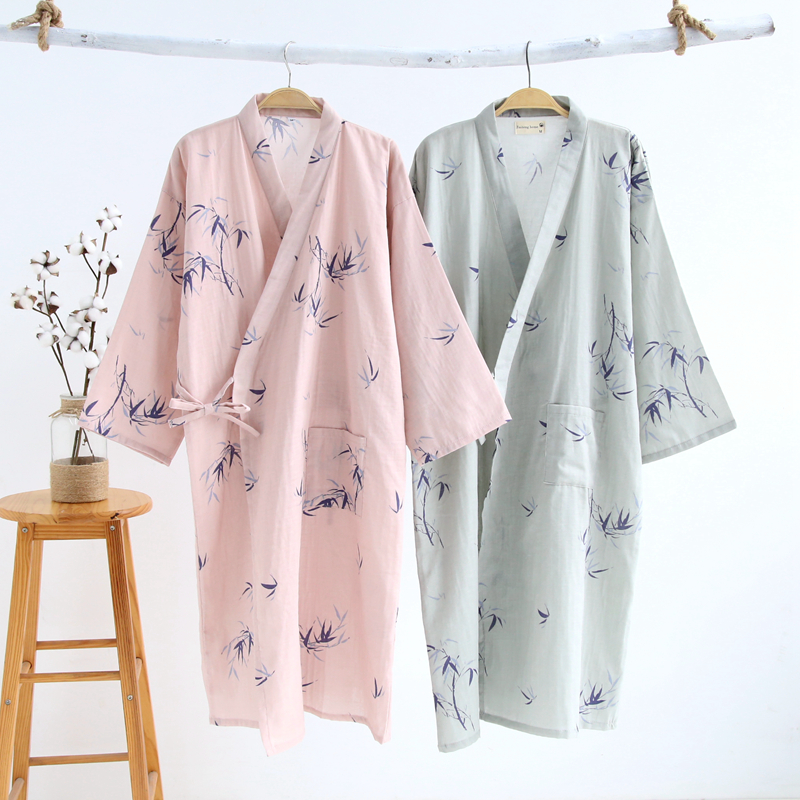 Kimono bông gạc đồ ngủ nam giới và phụ nữ dịch vụ nhà kích thước lớn Nhật Bản dài tay áo choàng áo tắm mồ hôi quần áo phong cách mới