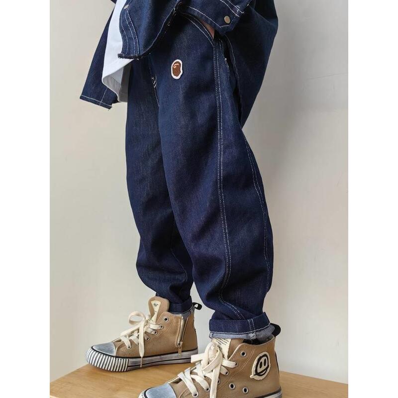 Japanese Trendy Brand Bape Spring New Boys' Soft Pants Embroidered Casual Carrot Pants Non-Fading Denim Long Pants