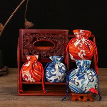 New original antique style gold powder auspicious wave pumping pocket Buddha beads spice jewelry drawstring bag