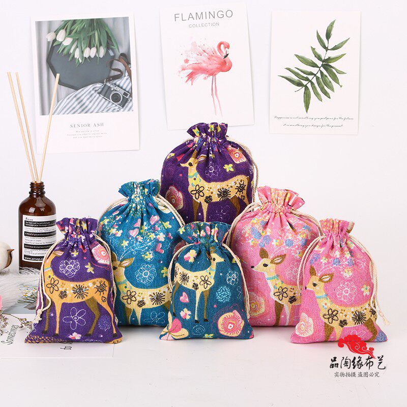 Handmade original bunch mouth empty sachet small cloth bag drawstring cute change jewelry gift bag sika deer