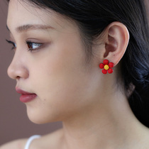 Little Red Flower Net red earrings female sterling silver ear needle design sense 2021 New Japanese and Korean flowers spot 925 silver needle