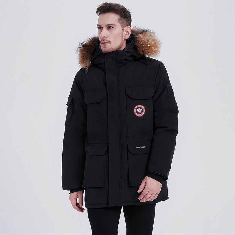 Workwear down Jacket for Men and Women, 2026 Winter New Style with Large Fur Collar, Canadian Size, White Goose down Couple's Parka
