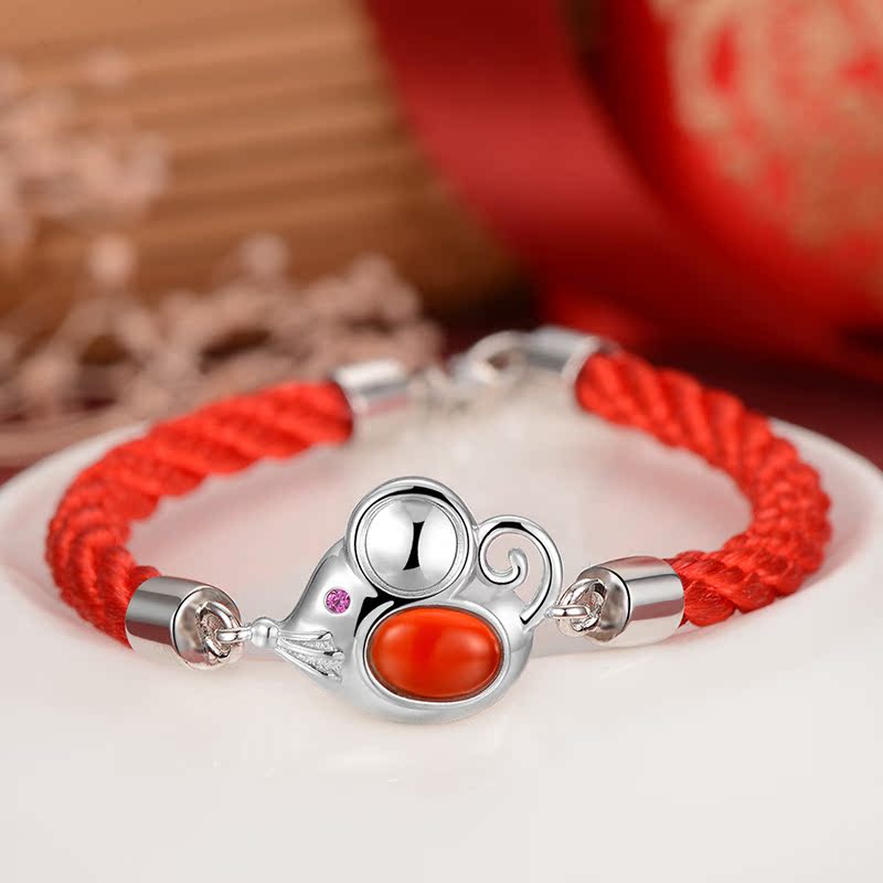 Mouse Year of the Year Red Rope Rat Handmade Female Mascot Zodiac Suzodiac Belongs to Rat Bracelet Pure Silver Ornament Birthday Present