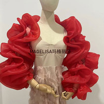 Bridal Gloves Wedding Dress Long Red Studio Photo Style Long Sleeves Performance Accessories Long Shawl