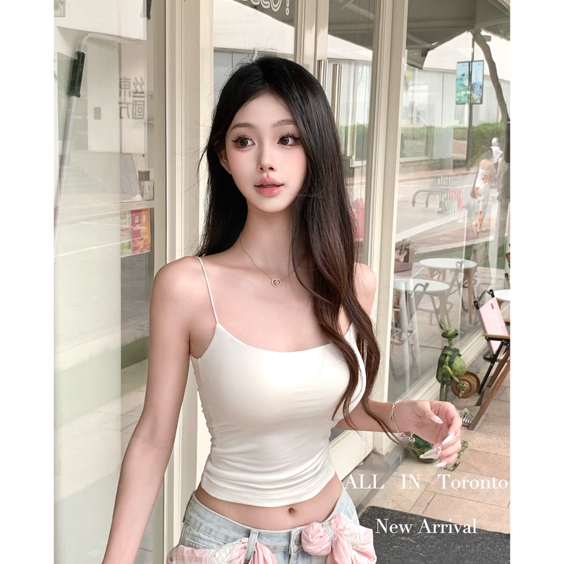 Allin White Modal Padded Camisole for Women, Short U-Neck Slim Fit Sexy Hot Girl Tank Top