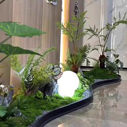 Indoor Green Plant Landscaping Fence Decorative Strip Courtyard Isolation with Edge Stone Ground Landscape Fence Artificial Material