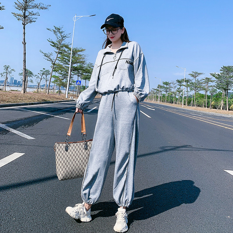 Casual suit women's 2021 autumn new fashion loose sweater sports pants foreign style thin two-piece suit