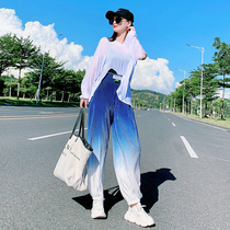 Fashion suit pleated pants 2021 autumn long-sleeved sunscreen top loose harem pants slimming autumn two-piece