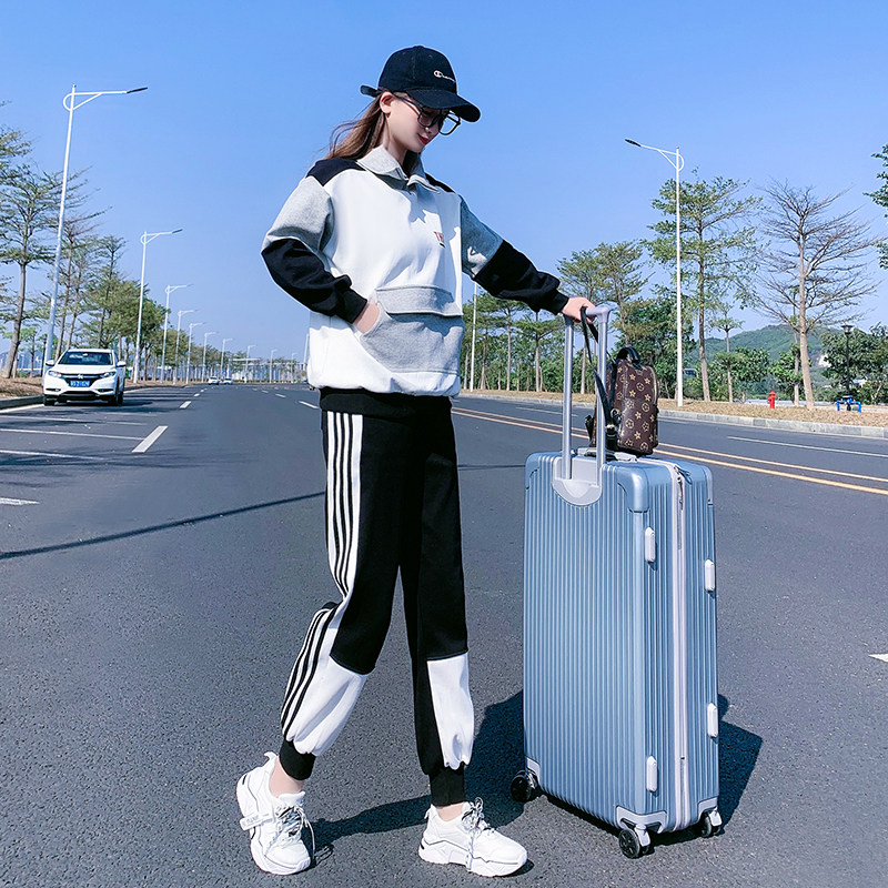 Casual sports suit women's 2021 autumn new brand sportswear Korean version loose fashion running slimming two-piece suit