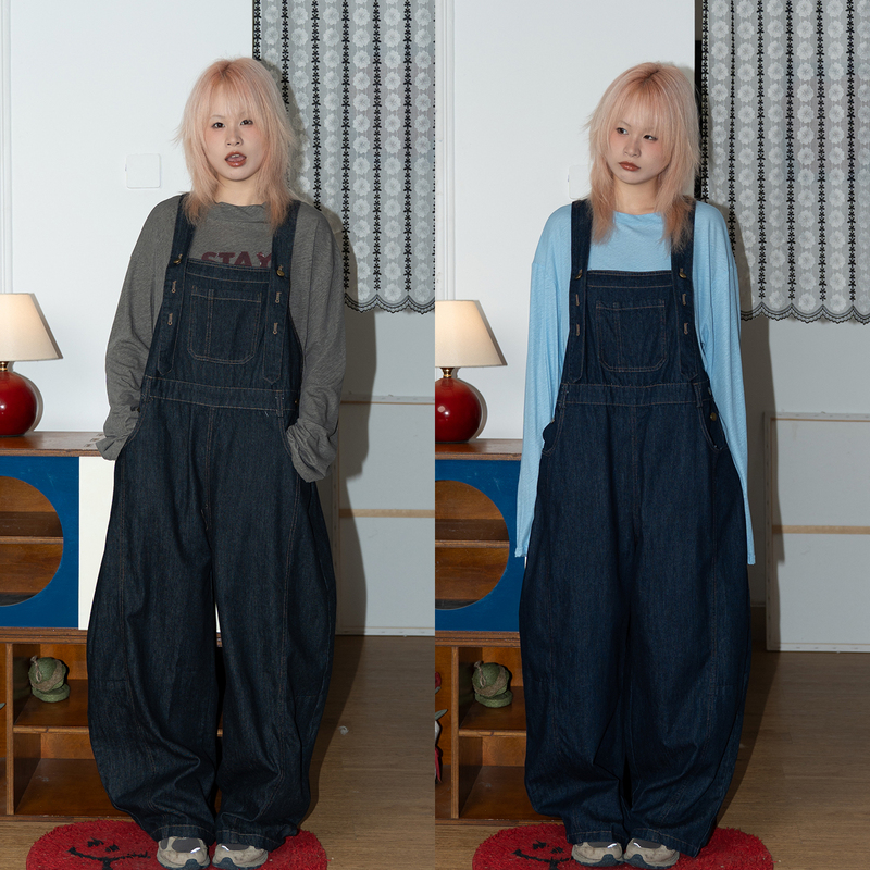 Old Friend Denim Overalls with Adjustable Shoulder Straps 2026 Loose Fit Versatile Japanese Retro Solid Color Workwear Old Friend Denim Overalls with Adjustable Shoulder Straps 2026 Loose Fit Versatile Japanese Retro Solid Color Workwear