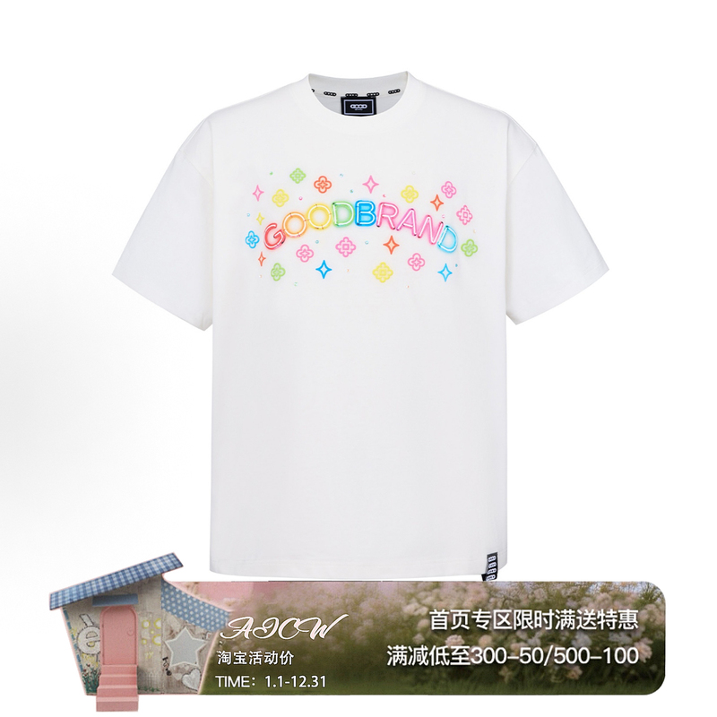 Goodbrand 2016Ss Colorful Neon Floral Foam Fashion Short Sleeve Round Neck Top, Same Style as Wang Hedi